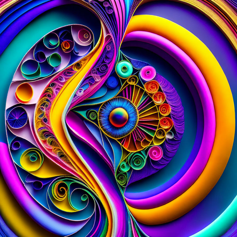 Abstract Fractal Image with Swirling Patterns and Eye-Like Center