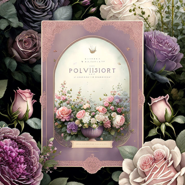 Vintage Book Cover Design with Floral Motifs and Pastel Roses