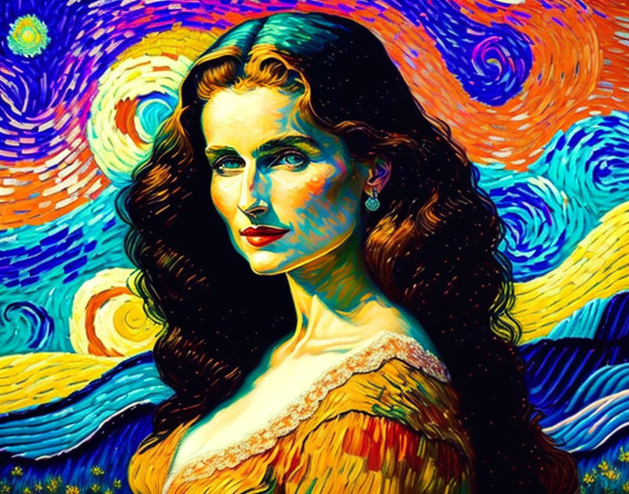 Colorful Woman Portrait with Starry Night Background