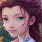 Young woman with braided hair and green eyes in autumnal digital artwork