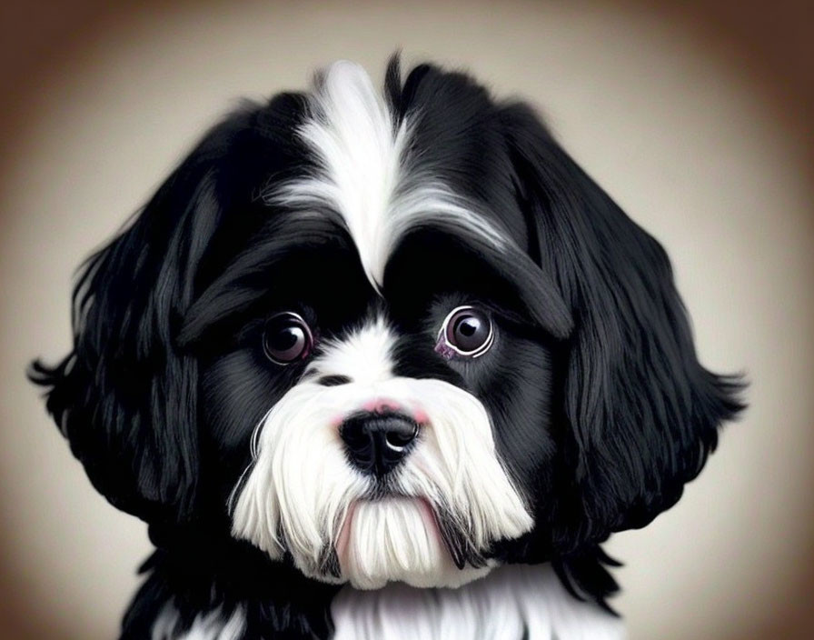 Black and White Dog Illustration with Big Purple Eyes