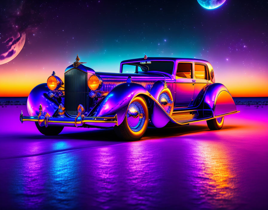 Classic Car Photo: Enhanced with Vibrant Sunset Colors