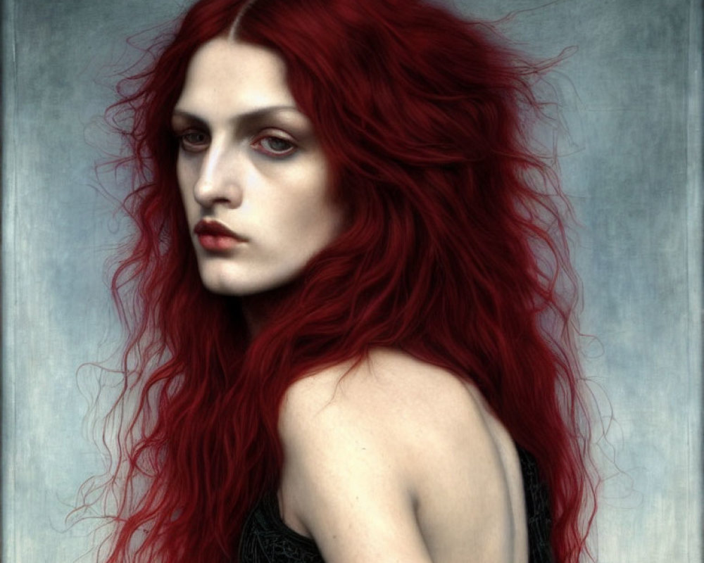 Vibrant red hair and fair skin portrait with intense gaze