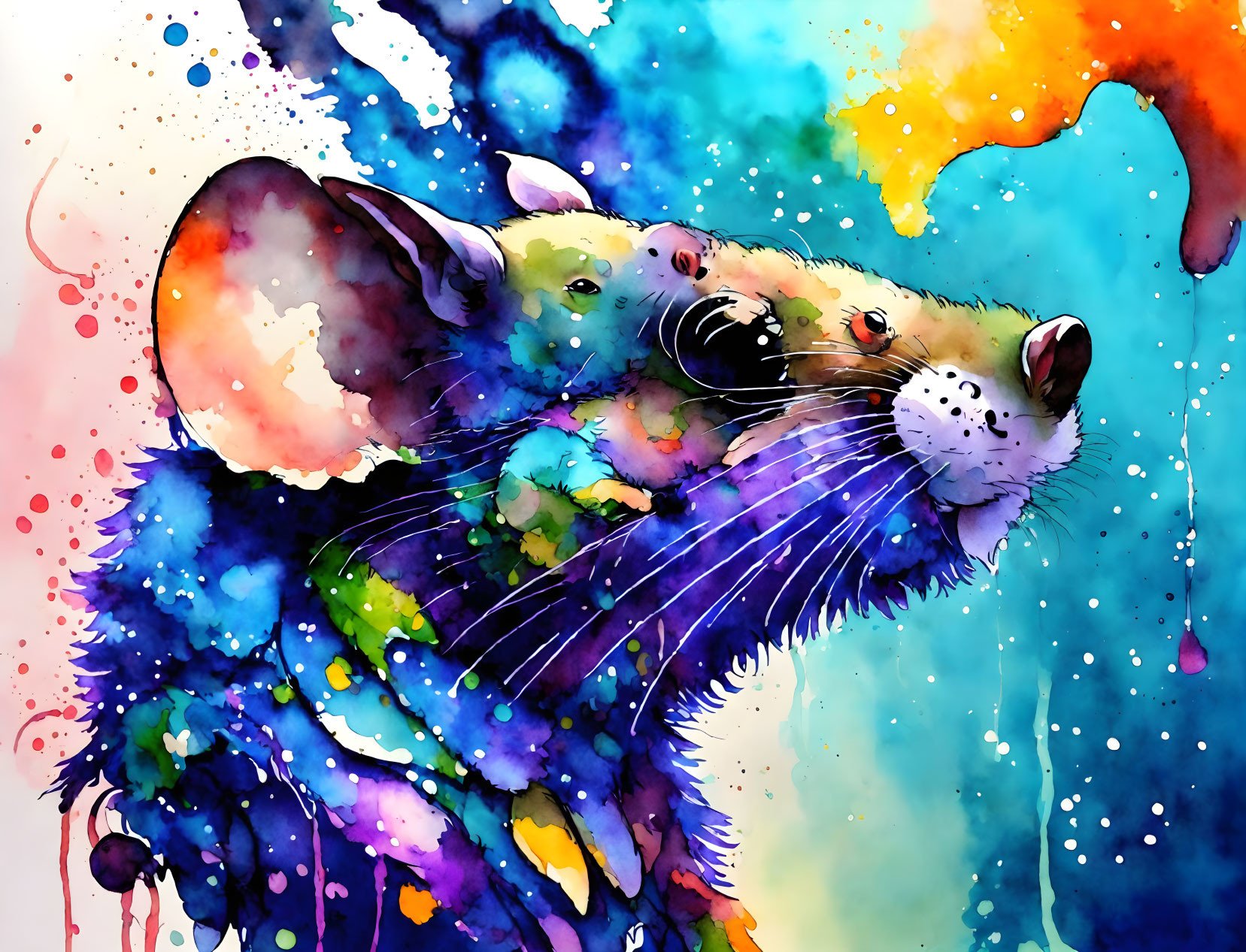 Colorful Otter Watercolor Painting with Detailed Features