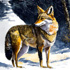 Detailed Standing Fox Illustration Against Nocturnal Background