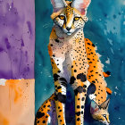 Vibrant digital artwork featuring two stylized servals on colorful background