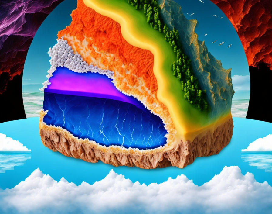 Illustration of Earth's Layers and Contrasting Environments