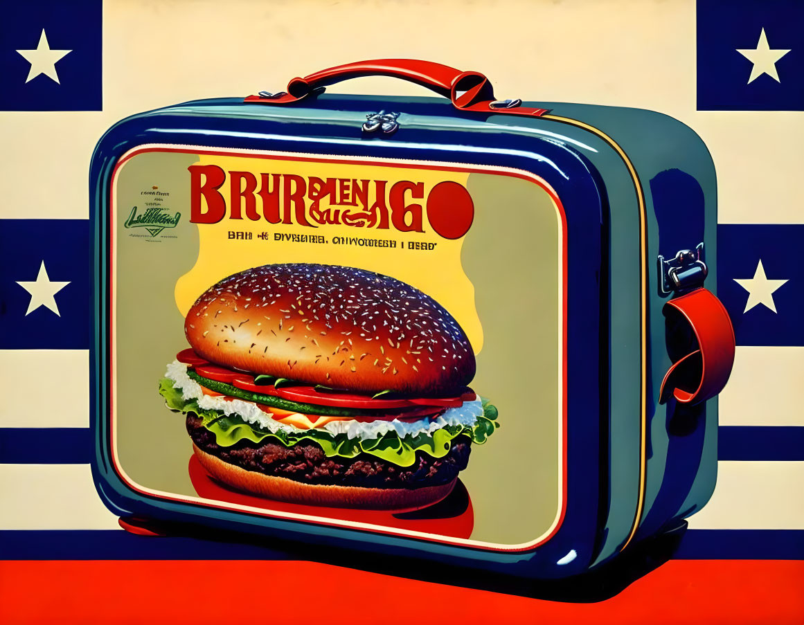 Striped Background Vintage Hamburger Design Lunchbox