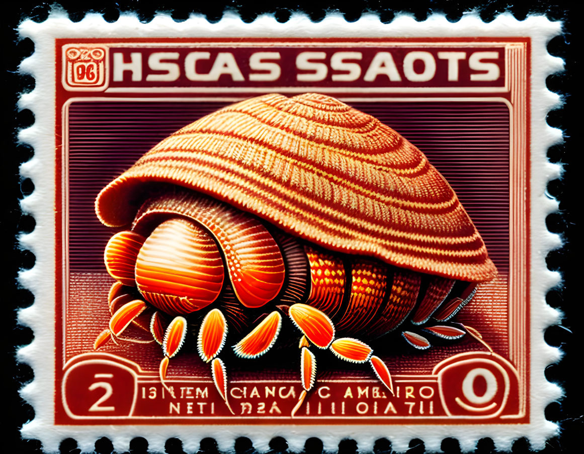 Detailed Vintage Postage Stamp: Conical Seashell with Red & Brown Pattern