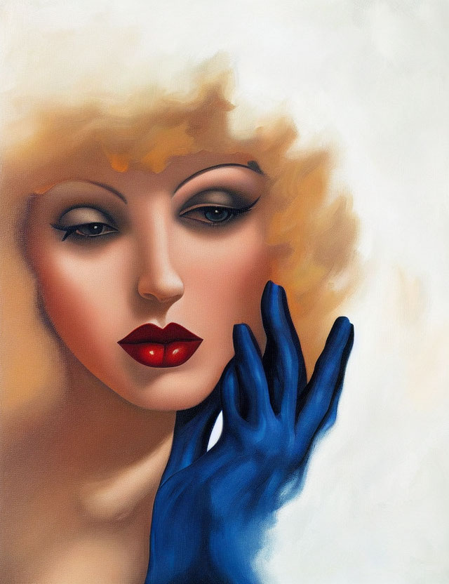 Stylized portrait of woman with red lips and retro aesthetic