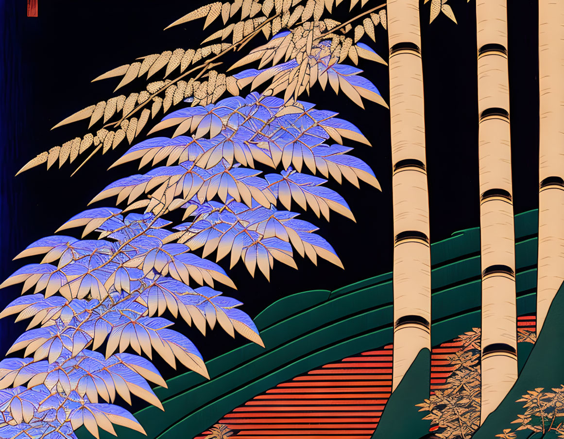 Stylized bamboo illustration with oriental art influences