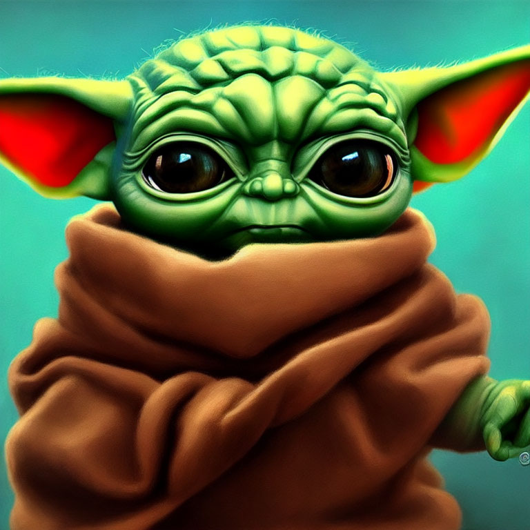 Green-Skinned Character in Brown Cloak with Large Ears and Eyes