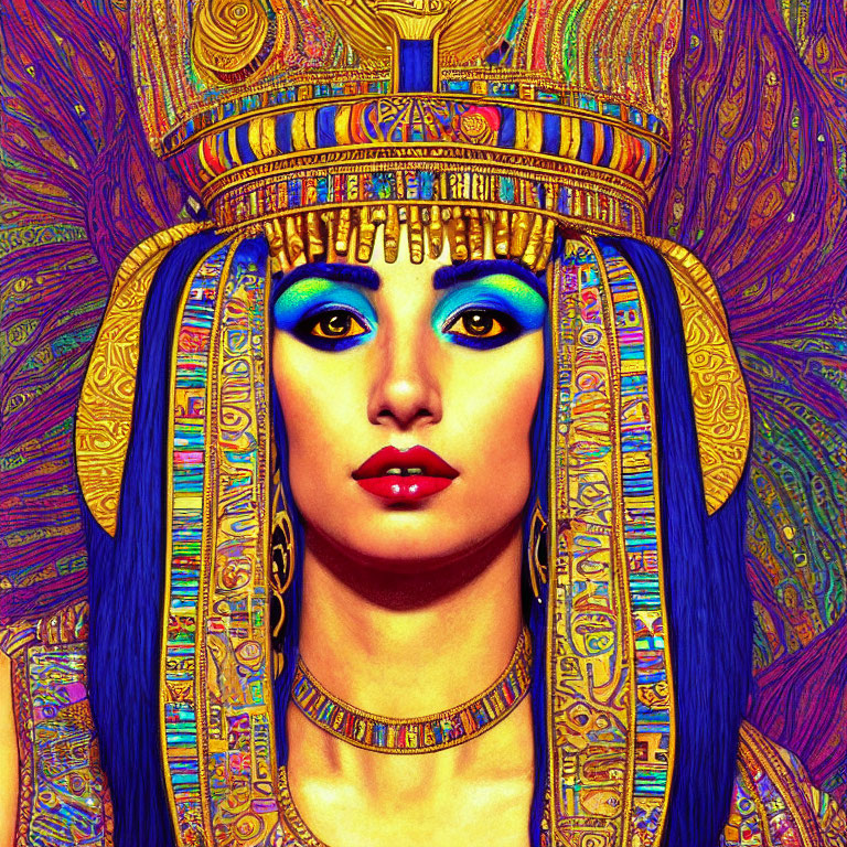 Vibrant illustration of woman with Egyptian pharaoh headdress