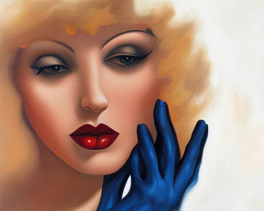 Stylized portrait of woman with red lips and retro aesthetic