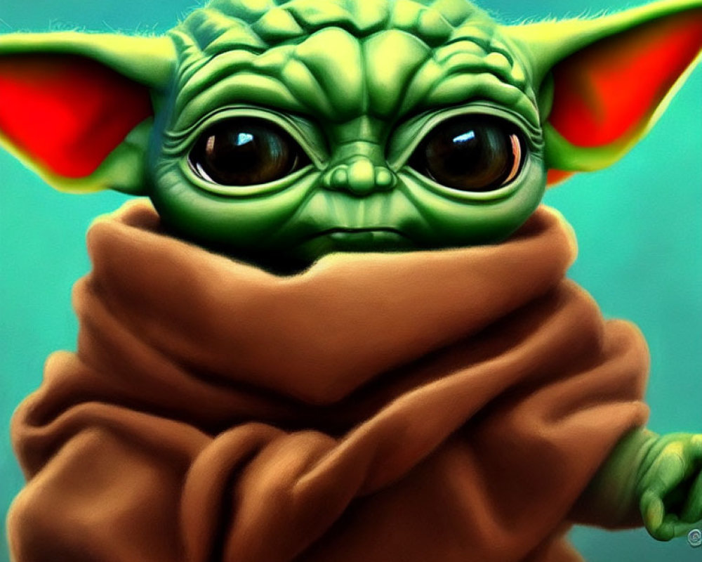 Green-Skinned Character in Brown Cloak with Large Ears and Eyes