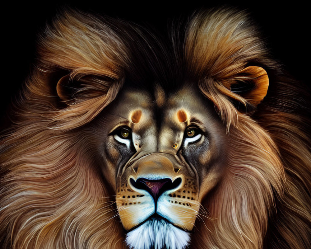 Detailed Lion Face Artwork with Rich Colors and Dark Background