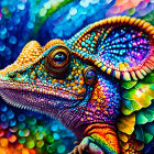 Colorful Chameleon Camouflaged in Multicolored Bokeh Background