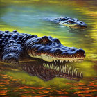 Two Crocodiles with Sharp Teeth in Autumn Reflection