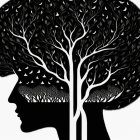 Profile silhouette with tree symbolizing growth and knowledge