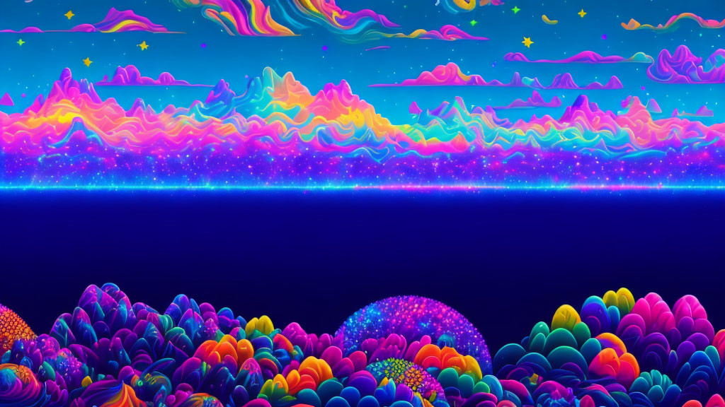 Colorful Neon Digital Landscape with Fluorescent Mountains