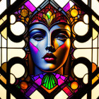 Abstract Female Face Stained Glass Artwork with Symmetrical Patterns