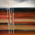 White Birch Trees Painting with Warm Autumn Hues