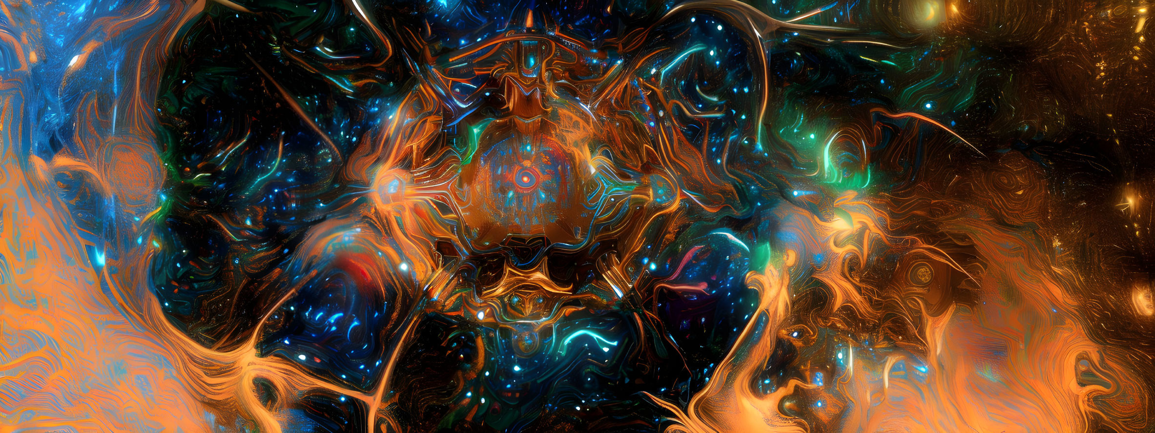 Abstract Digital Art: Vibrant Swirling Patterns in Orange, Blue, and Gold