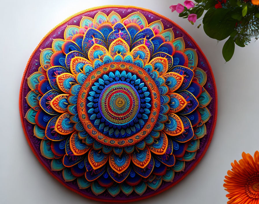 Colorful Circular Mandala Art with Intricate Patterns on White Background