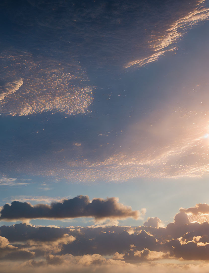 Tranquil sky scene with soft clouds and warm sunlight