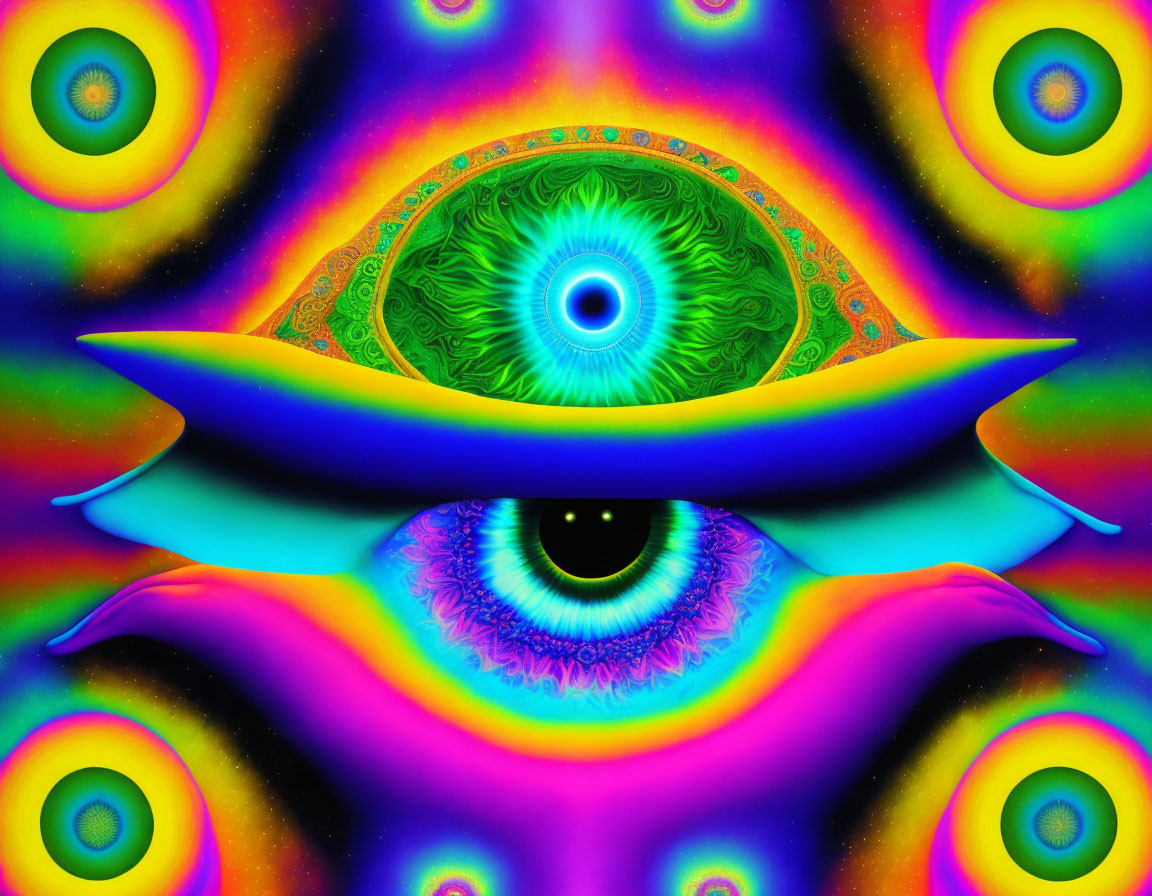 Colorful Psychedelic Eye Art with Swirling Patterns and Abstract Shapes