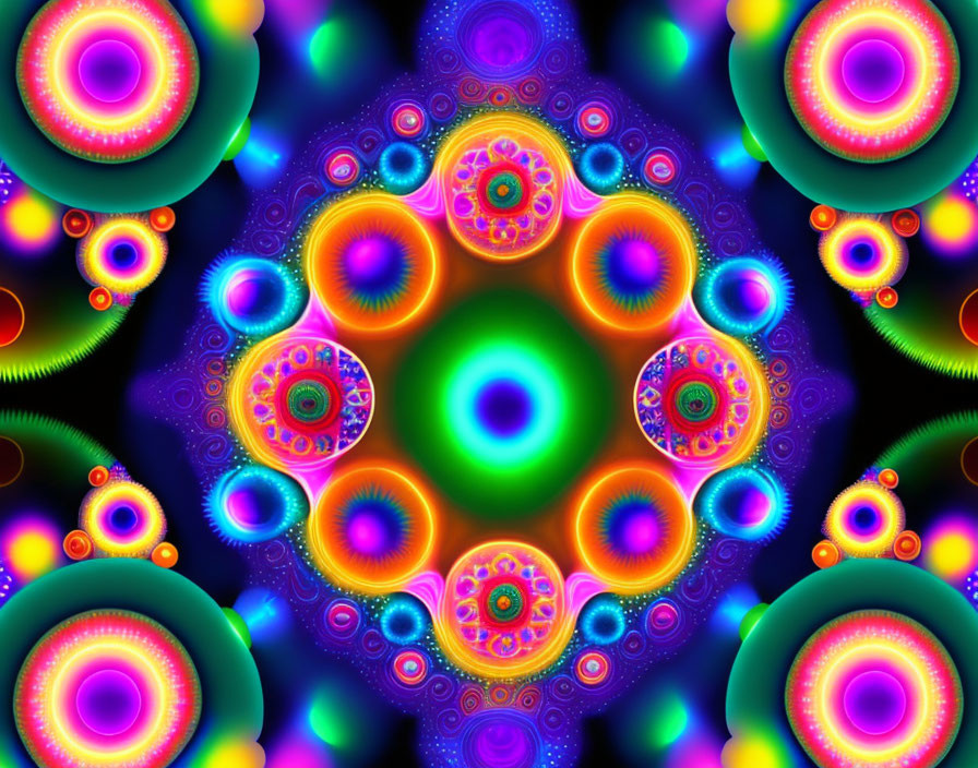 Colorful Psychedelic Fractal Pattern with Neon Concentric Circles