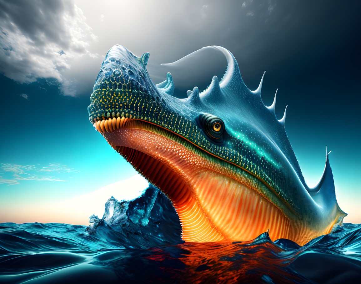 Colorful Digital Art: Fantastical Sea Creature in Ocean Waters