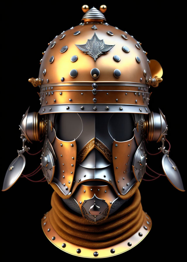 Detailed Medieval Helmet with Riveted Dome and Visor on Dark Background