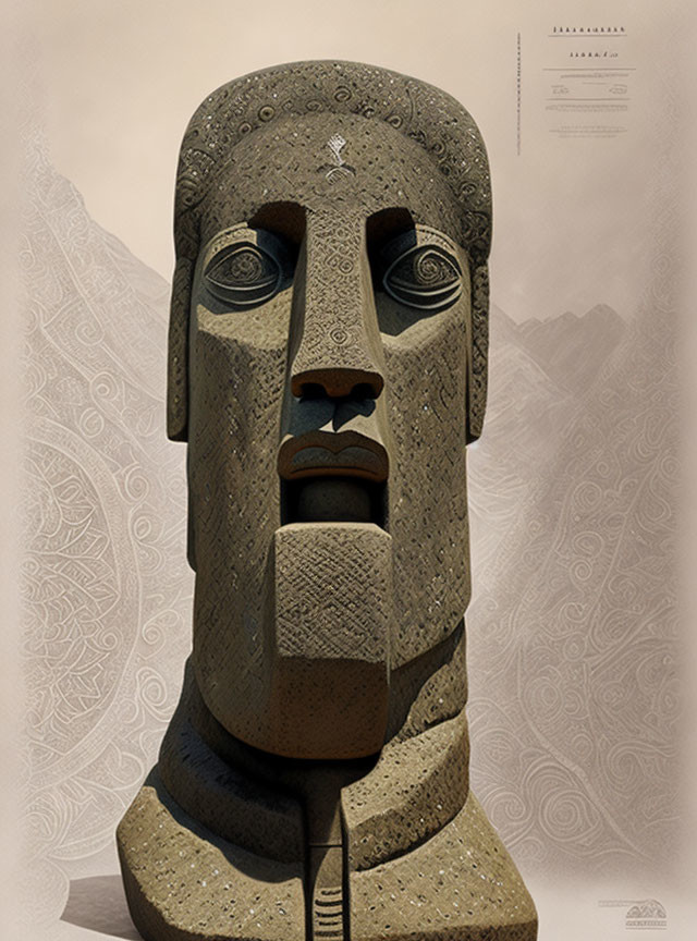 Detailed Moai Statue Head on Beige Textured Background