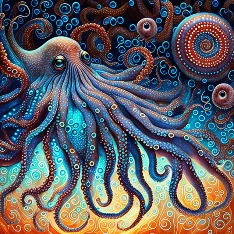 Colorful octopus art with intricate patterns on gradient background