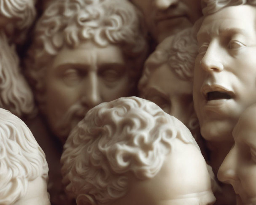 Classical busts with detailed features in sepia tones