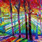 Colorful Psychedelic Forest Illuminated by Bright Light