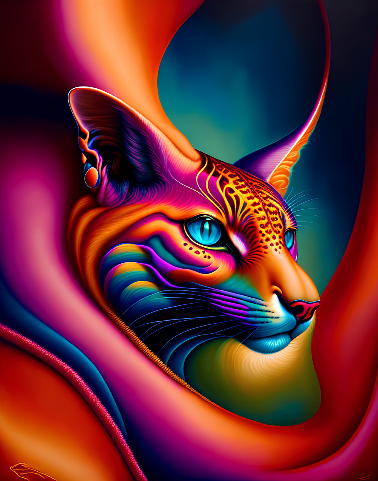 Colorful Stylized Feline Artwork with Leopard Spots