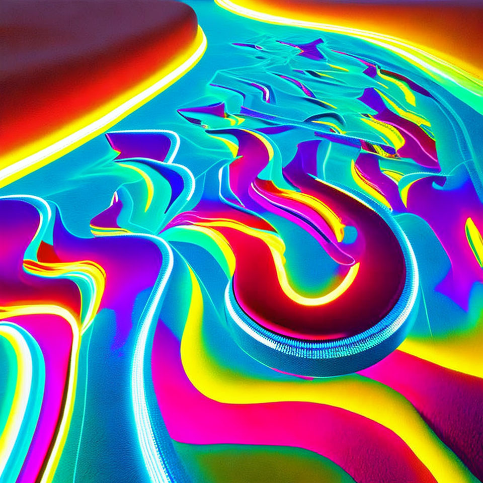 Colorful Abstract Digital Art: Neon Fluid Shapes, Wavy Lines, Psychedelic Patterns