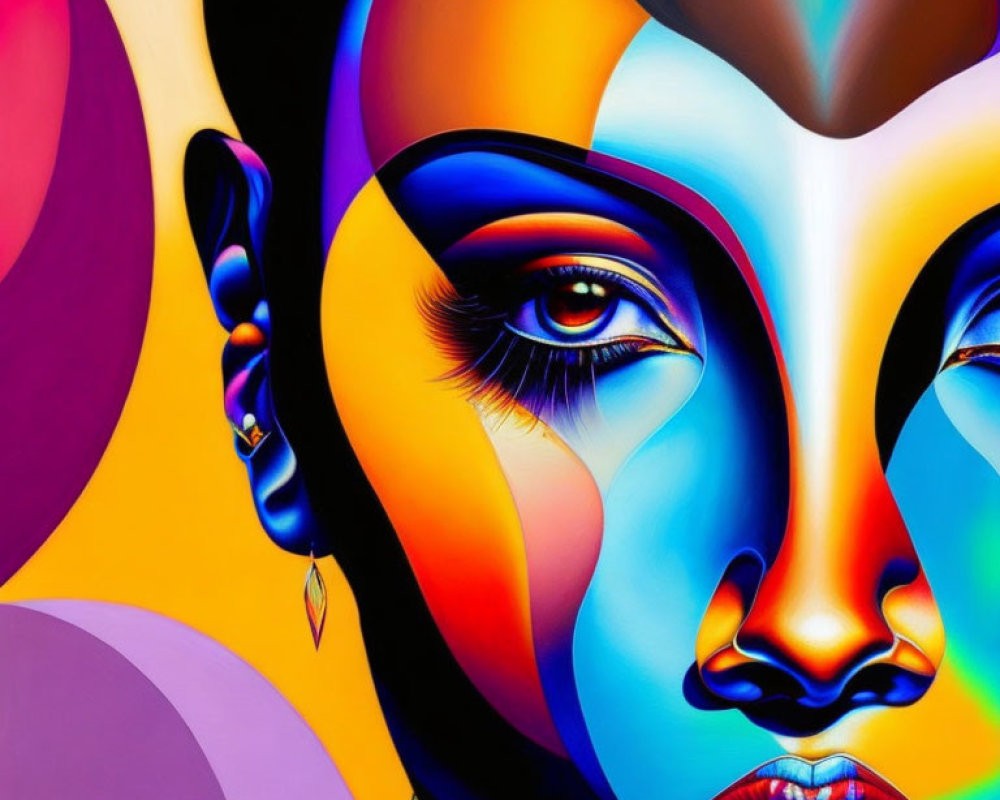 Colorful Abstract Woman's Face Art with Stylized Features