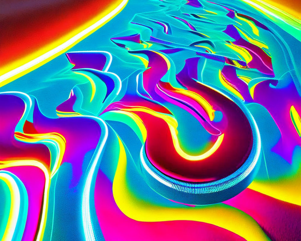 Colorful Abstract Digital Art: Neon Fluid Shapes, Wavy Lines, Psychedelic Patterns