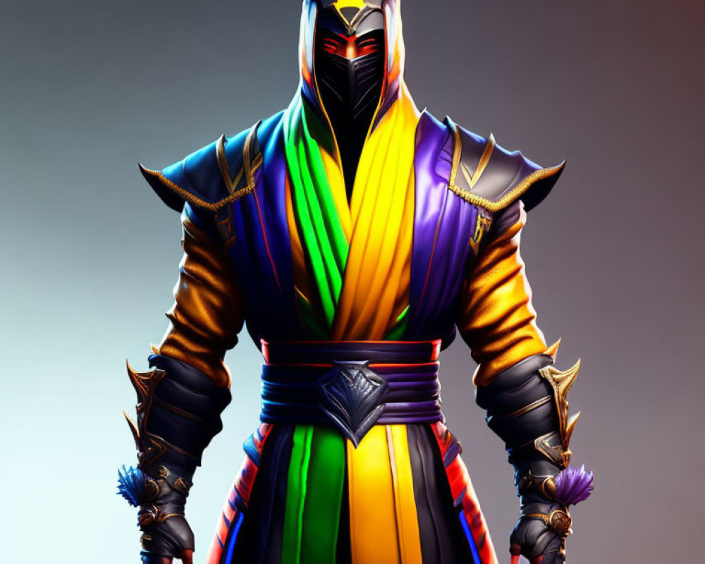 Colorful armored warrior with helmet on gradient background