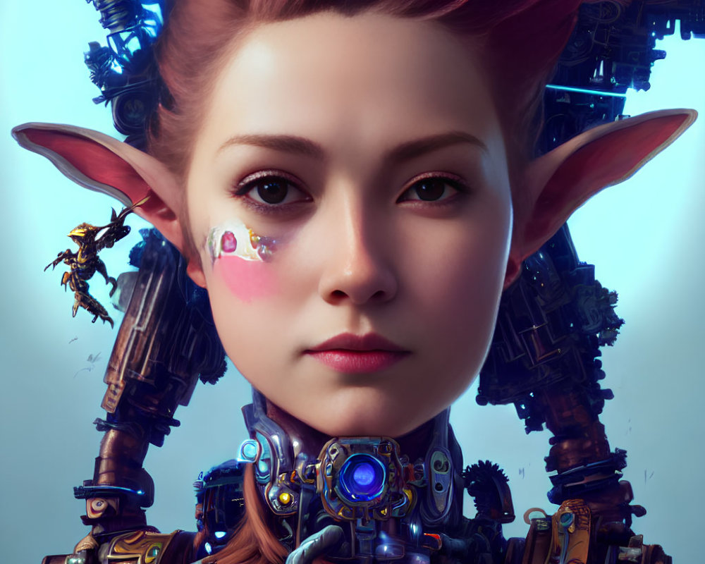 Detailed Digital Art Portrait of Female Elf in Futuristic Armor