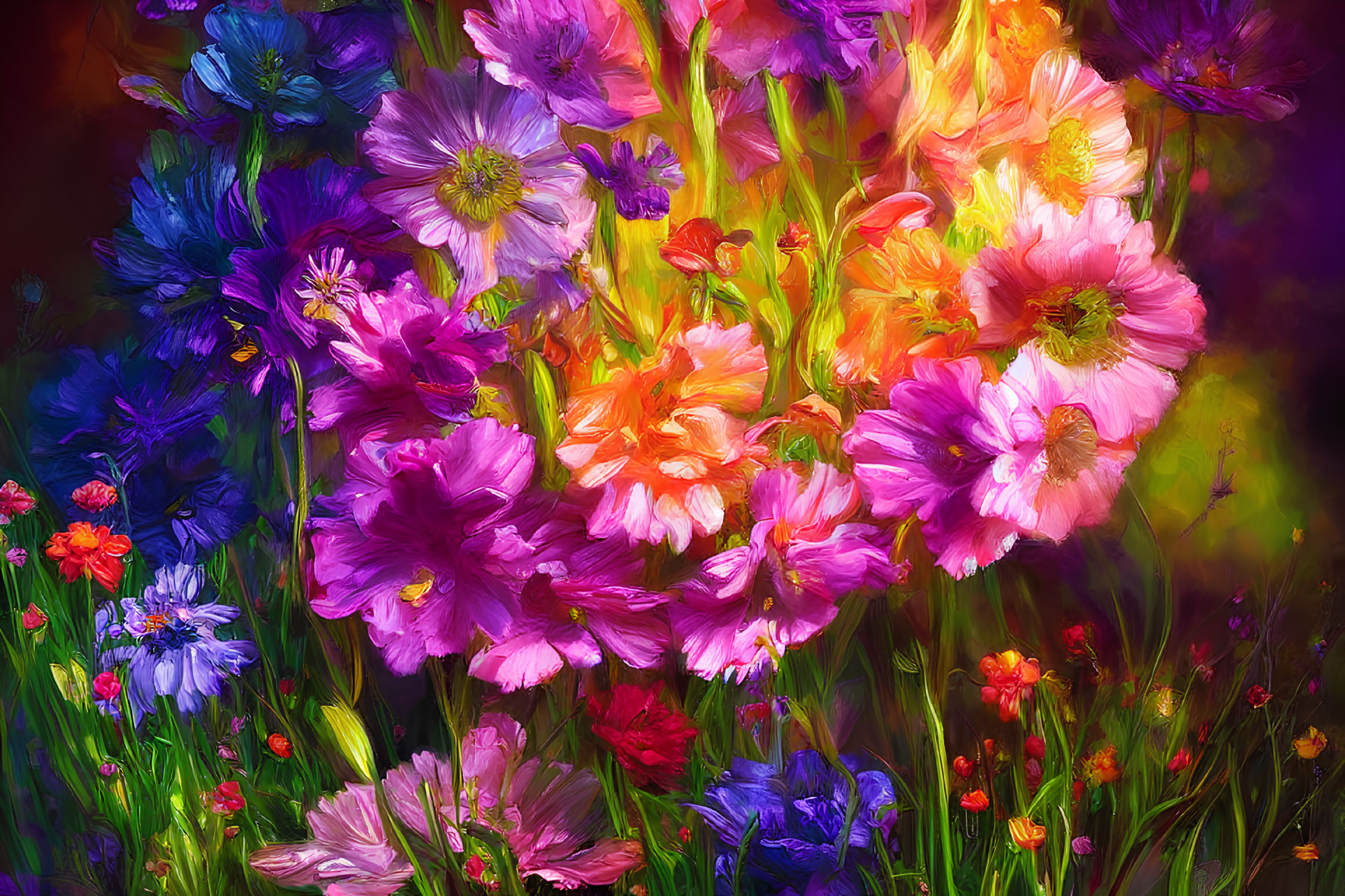 Colorful Flower Bouquet with Soft-focus Impressionistic Background