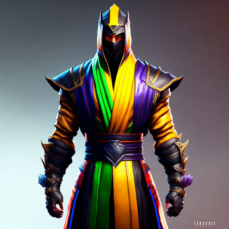 Colorful armored warrior with helmet on gradient background