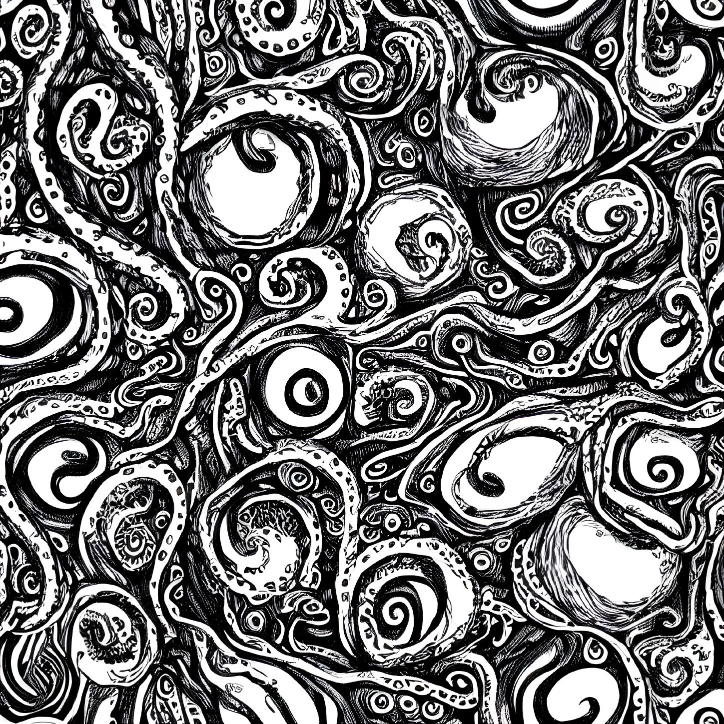 Intricate Black and White Octopus Tentacle Pattern