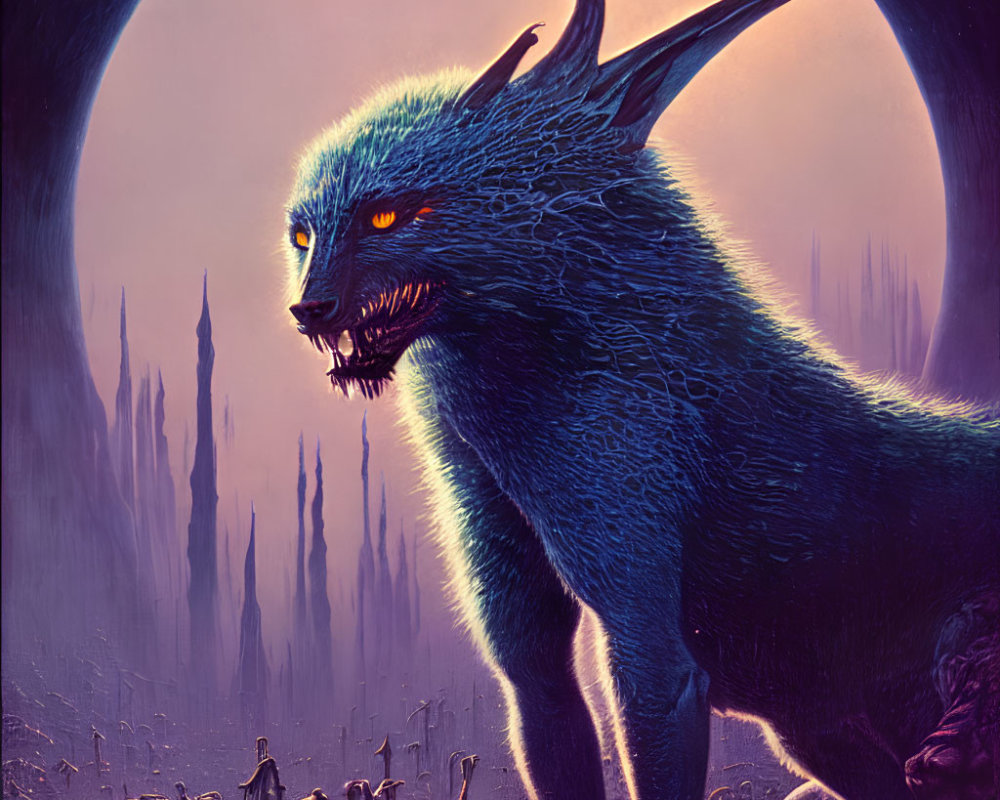 Mythical Creature in Surreal Twilight Landscape