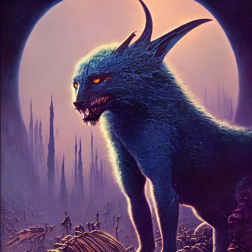 Mythical Creature in Surreal Twilight Landscape