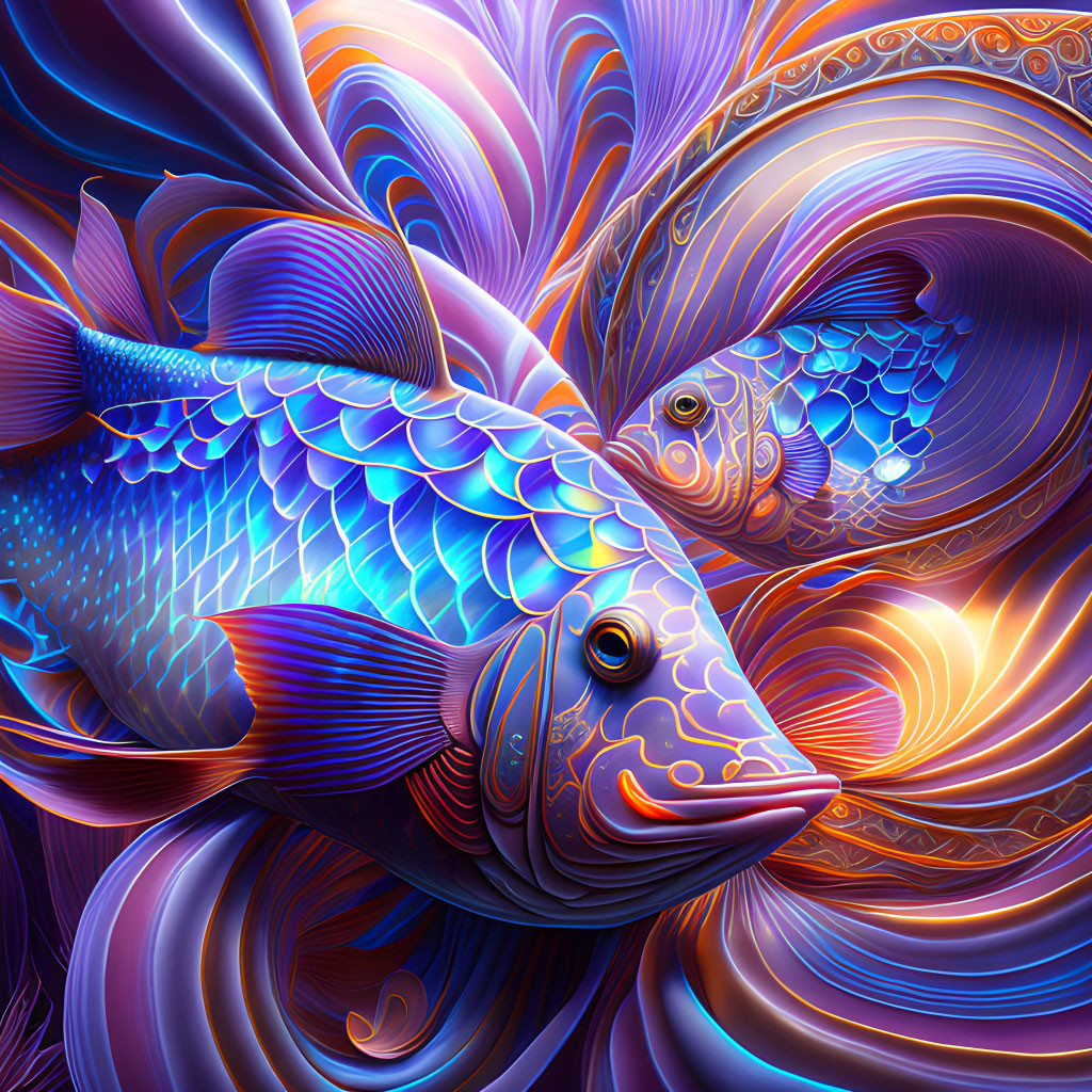 Colorful Digital Art: Stylized Fish with Abstract Patterns