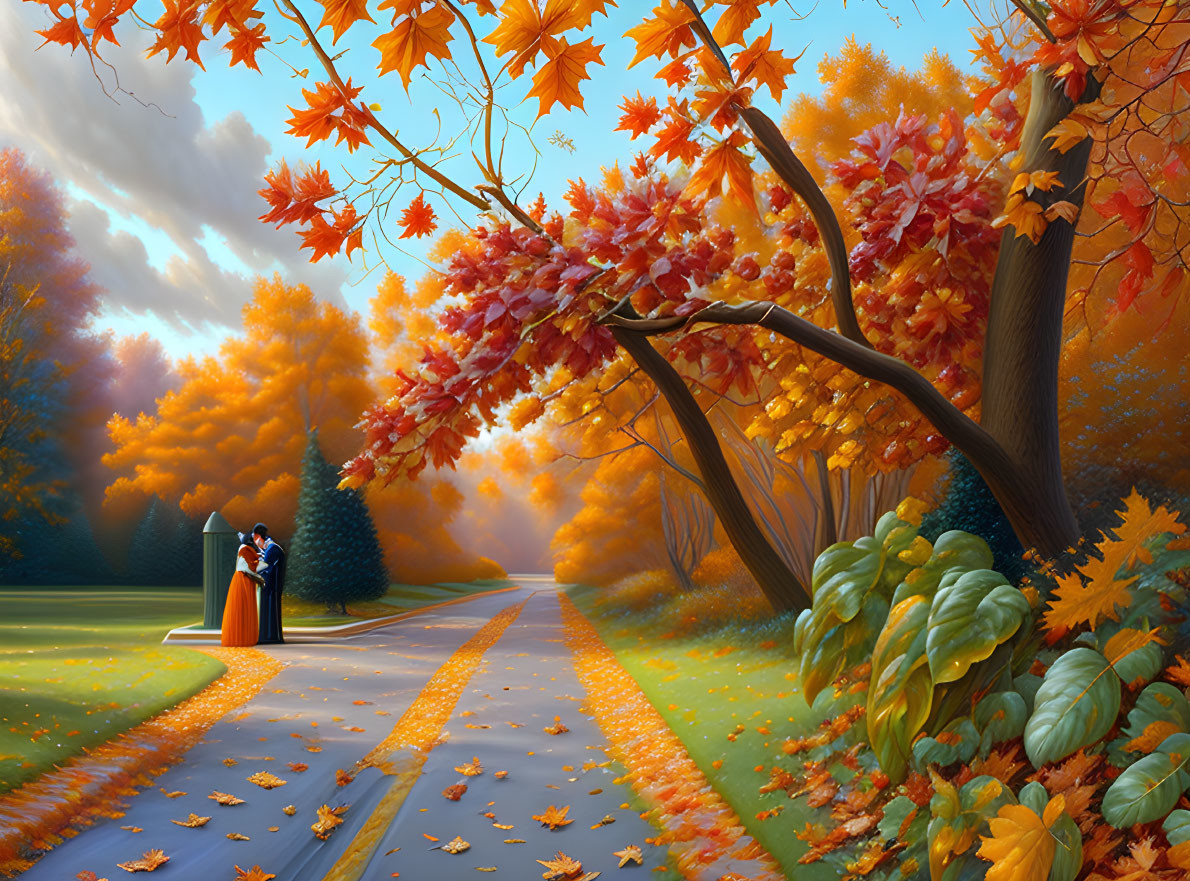 Formal Couple Under Tree in Vibrant Autumn Setting